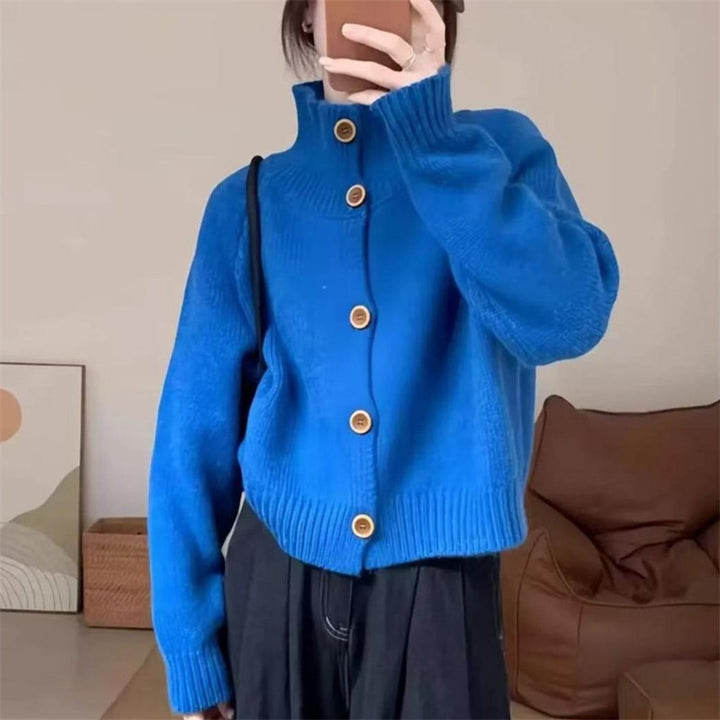 Damen kuscheliger Hochkragen-Cardigan mit Knopfdetails Drune