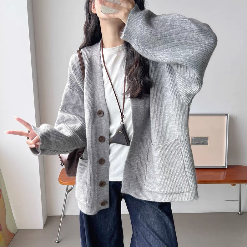 Damen Kuschelige Strickjacke mit großen Taschen und Knopfdetails Drune