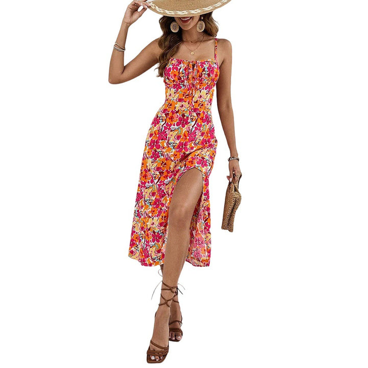 Damen Midikleid mit floralem Muster und hohem Seitenschlitz Drune