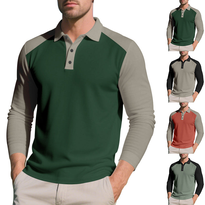 Herren Sportliches Langarmpoloshirt mit Kontrastärmel Drune