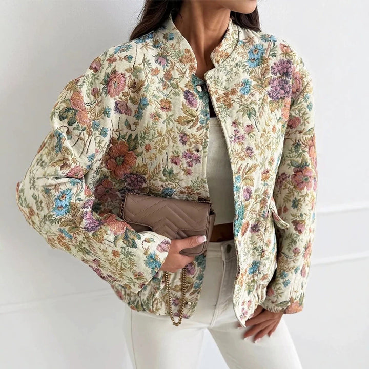 Damen Florale Jacquard-Steppjacke mit Stehkragen und elastischem Saum Drune
