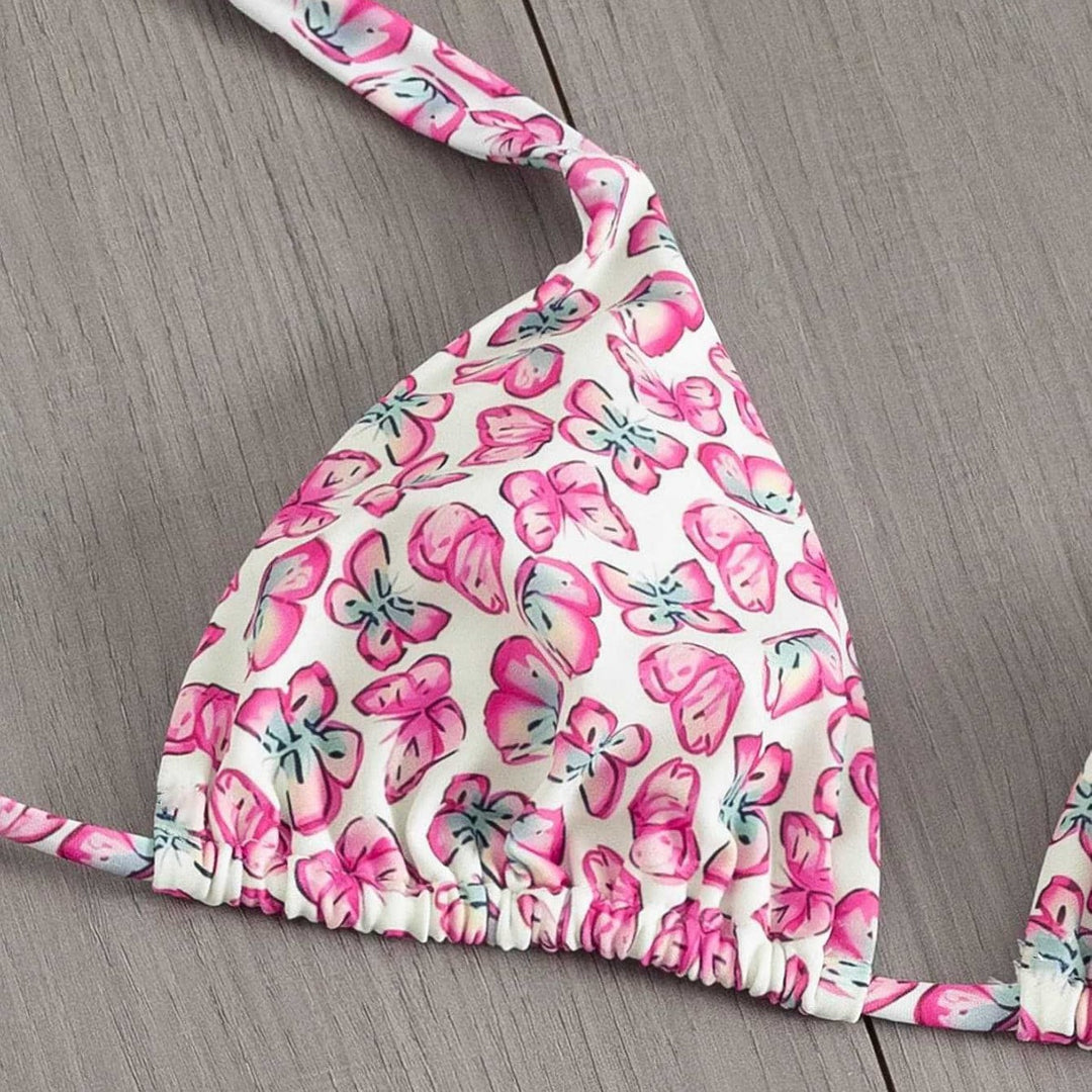 Damen Floral Triangel-Bikini mit seitlichen Bindebändern Drune