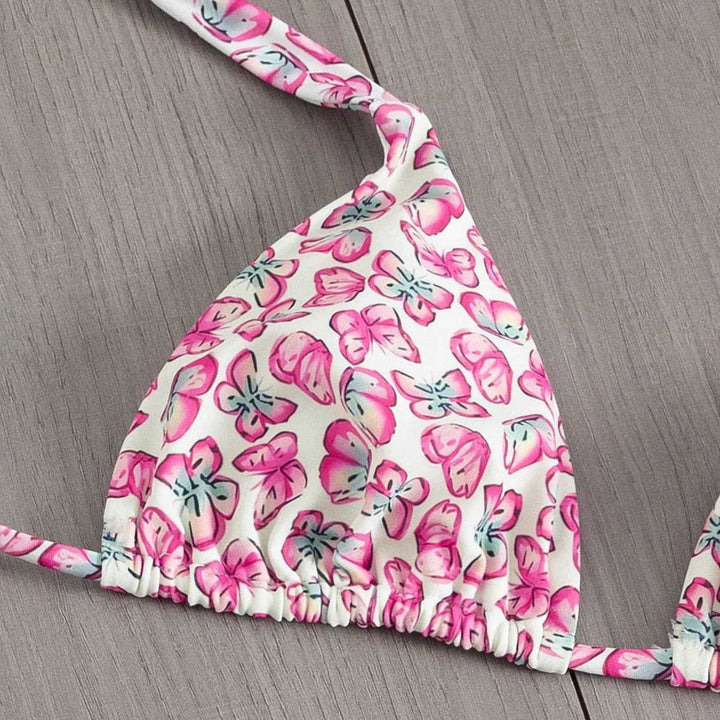Damen Floral Triangel-Bikini mit seitlichen Bindebändern Drune