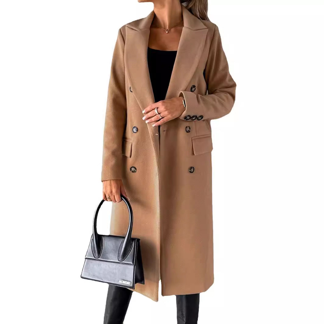 Damen eleganter doppelter Knopf-Mantel mit tailliertem Schnitt Drune