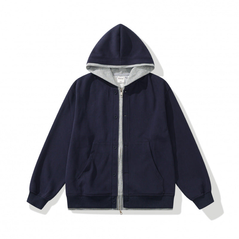 Unisex Oversize-Kapuzenjacke mit Doppelverschluss, Fleece-Innenfutter und Kängurutaschen Drune