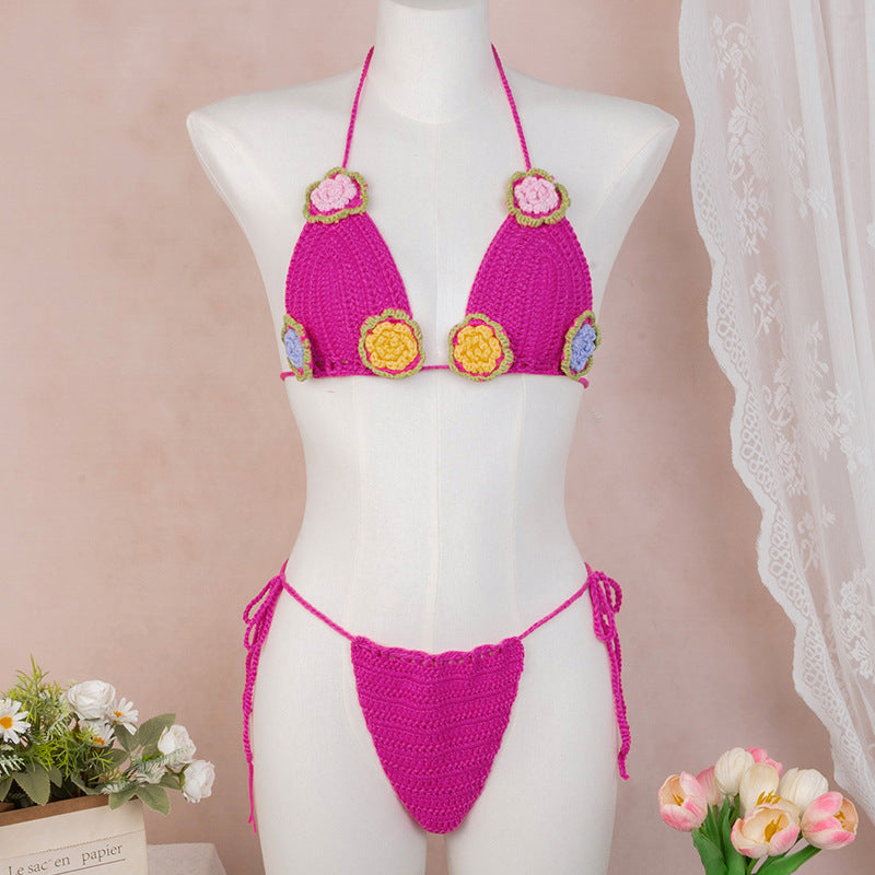 Damen Elegantes Häkel-Bikini-Set mit floralen Applikationen Drune