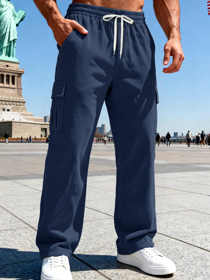 Herren Gerippte Cargo-Freizeithose mit Tunnelzug und Elastikbund Drune