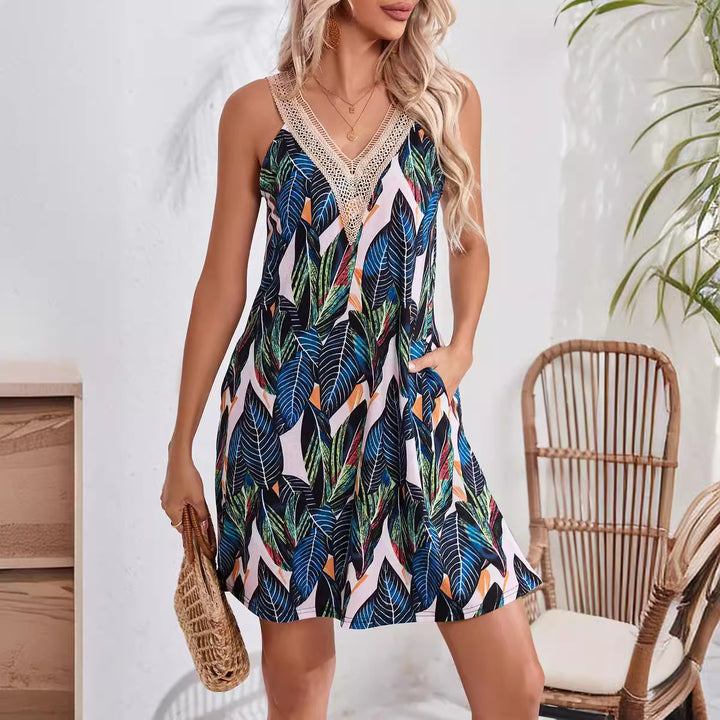 Damen Sommerliches Freizeitkleid mit Brautspitzen-Ausschnitt Drune