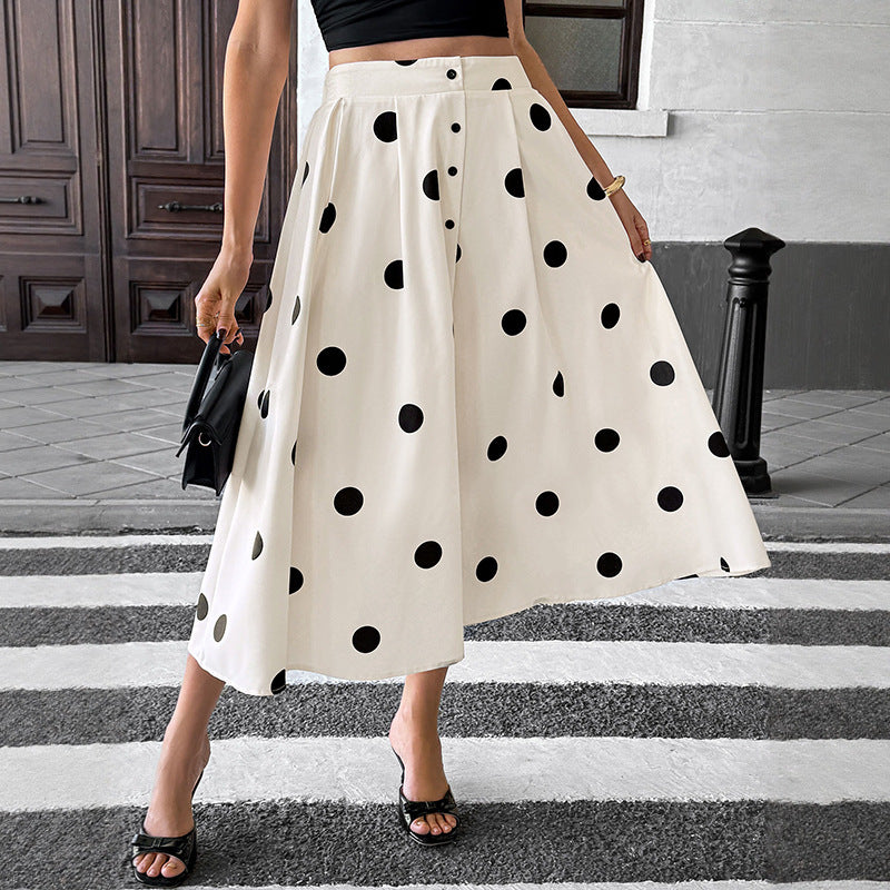 Damen Langer Rock mit Polka-Dots Drune