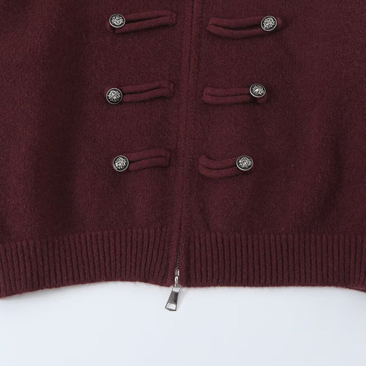 Damen Strickjacke mit Stehkragen, Reißverschluss und dekorativen Knotenblenden Drune