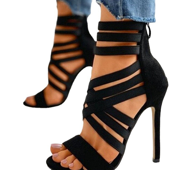Damen Offene High-Heel Sandaletten mit elastischen Riemen Drune