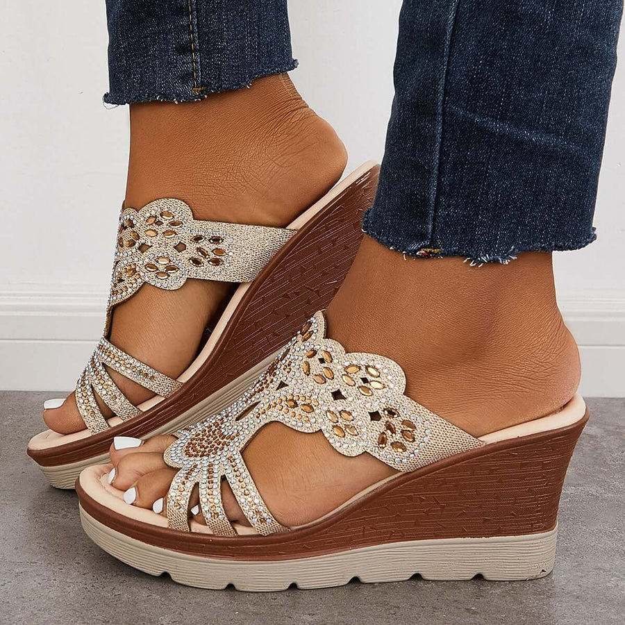 Damen Wedge-Pantoletten mit funkelnden Strassdetails und komfortablem Fußbett Drune