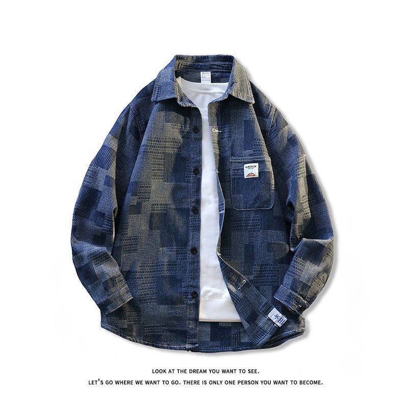 Herren Strukturierte Overshirt‑Hemdjacke aus Cord mit aufgesetzter Brusttasche Drune