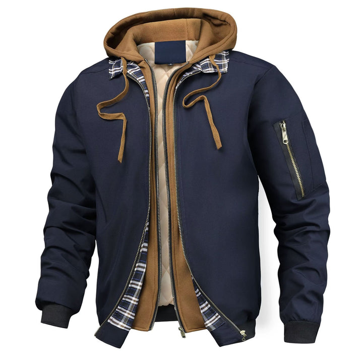 Herren Mehrlagige Übergangsjacke mit Kapuze, gesteppter Innenblende und Utility-Ärmeltasche Drune