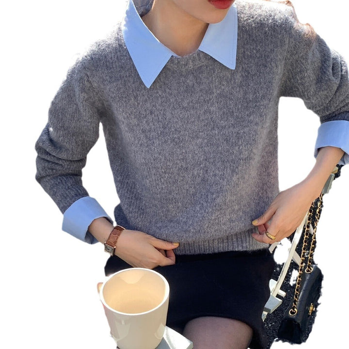 Damen lässiger Pullover mit Blaubestand und modernen Kragen Drune