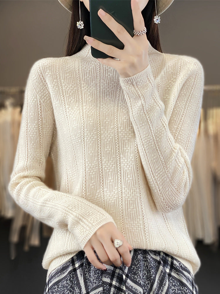 Damen Strukturierter Mockneck-Pullover aus kaschmirähnlicher Wollmischung Drune