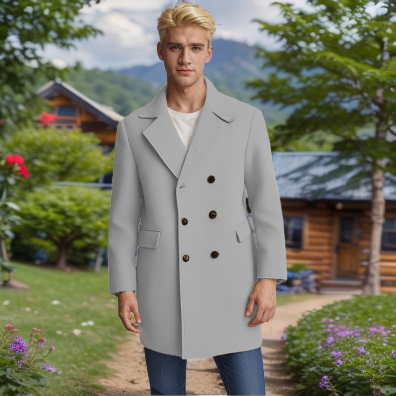 Herren eleganter Doppelreiher-Mantel aus weichem Material Drune