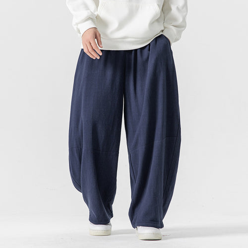 Herren Extraweit geschnittene Ballon-Loungehose mit elastischem Bund, tiefem Schritt und soften Baumwollmix Drune