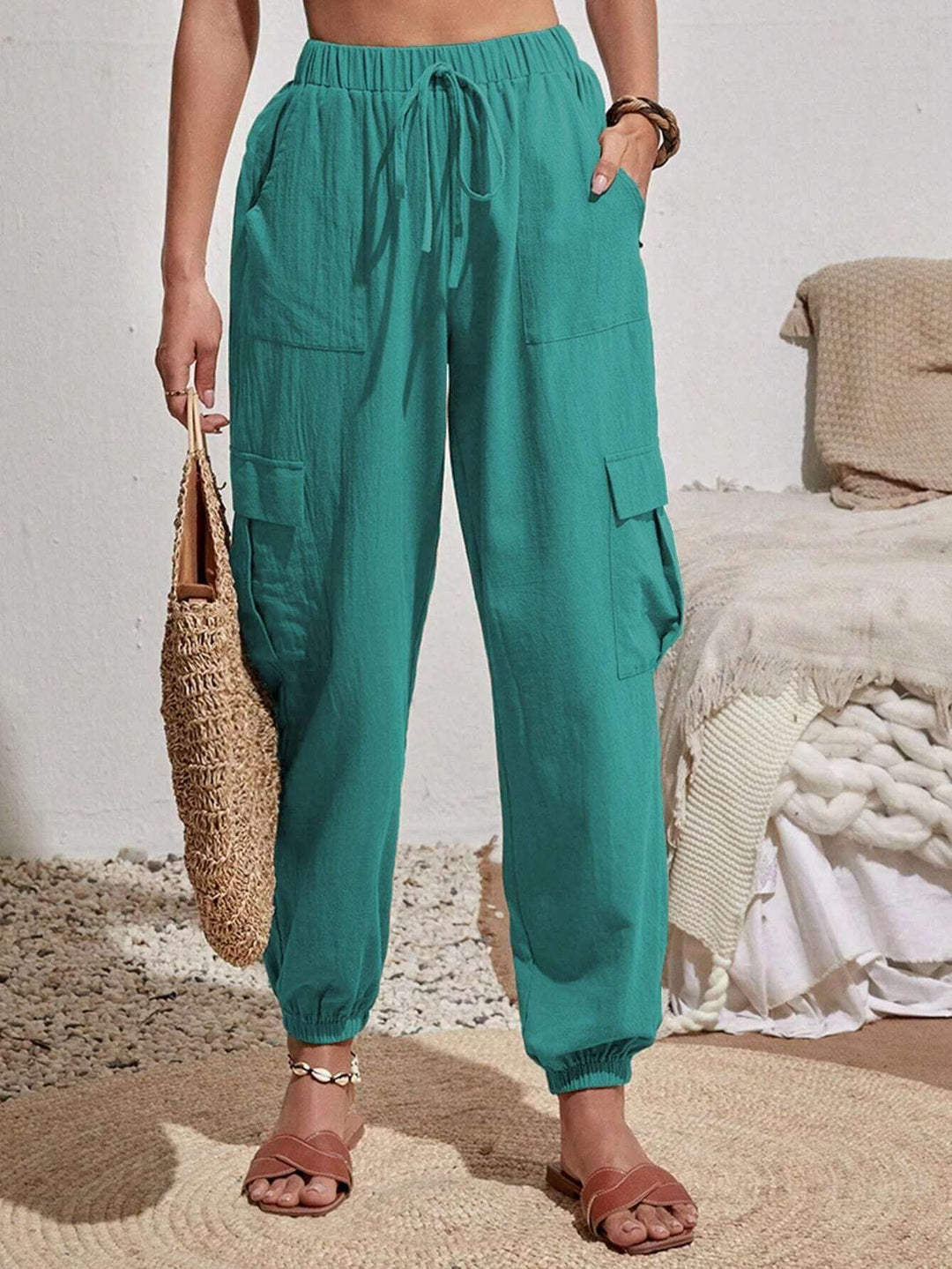 Damen lässige Cargo-Hose mit elastischem Bund und praktischen Taschen Drune