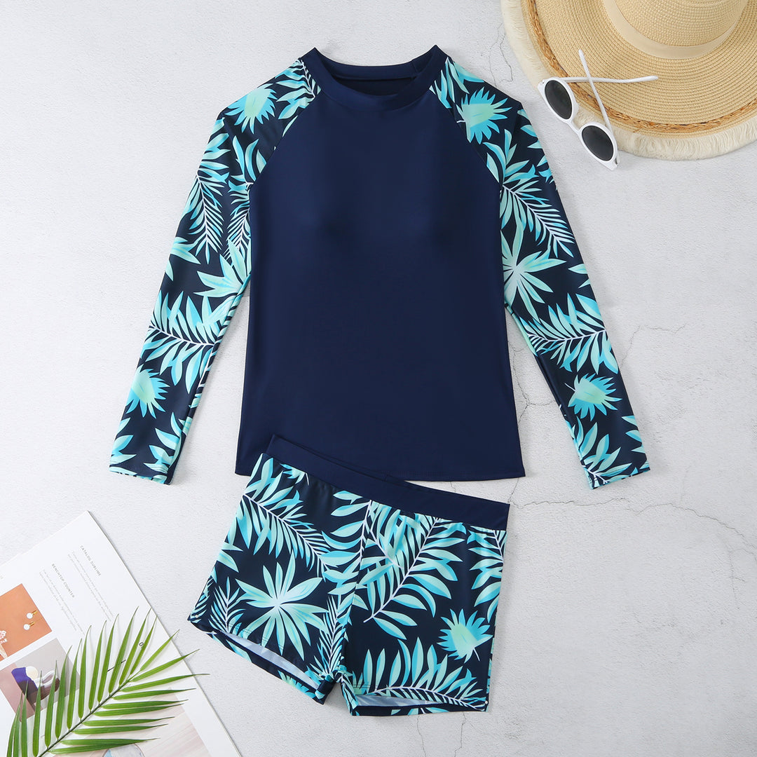 Damen UV-Schutz Badeanzug mit floralem Langarmoberteil und komfortablem Shorts Drune