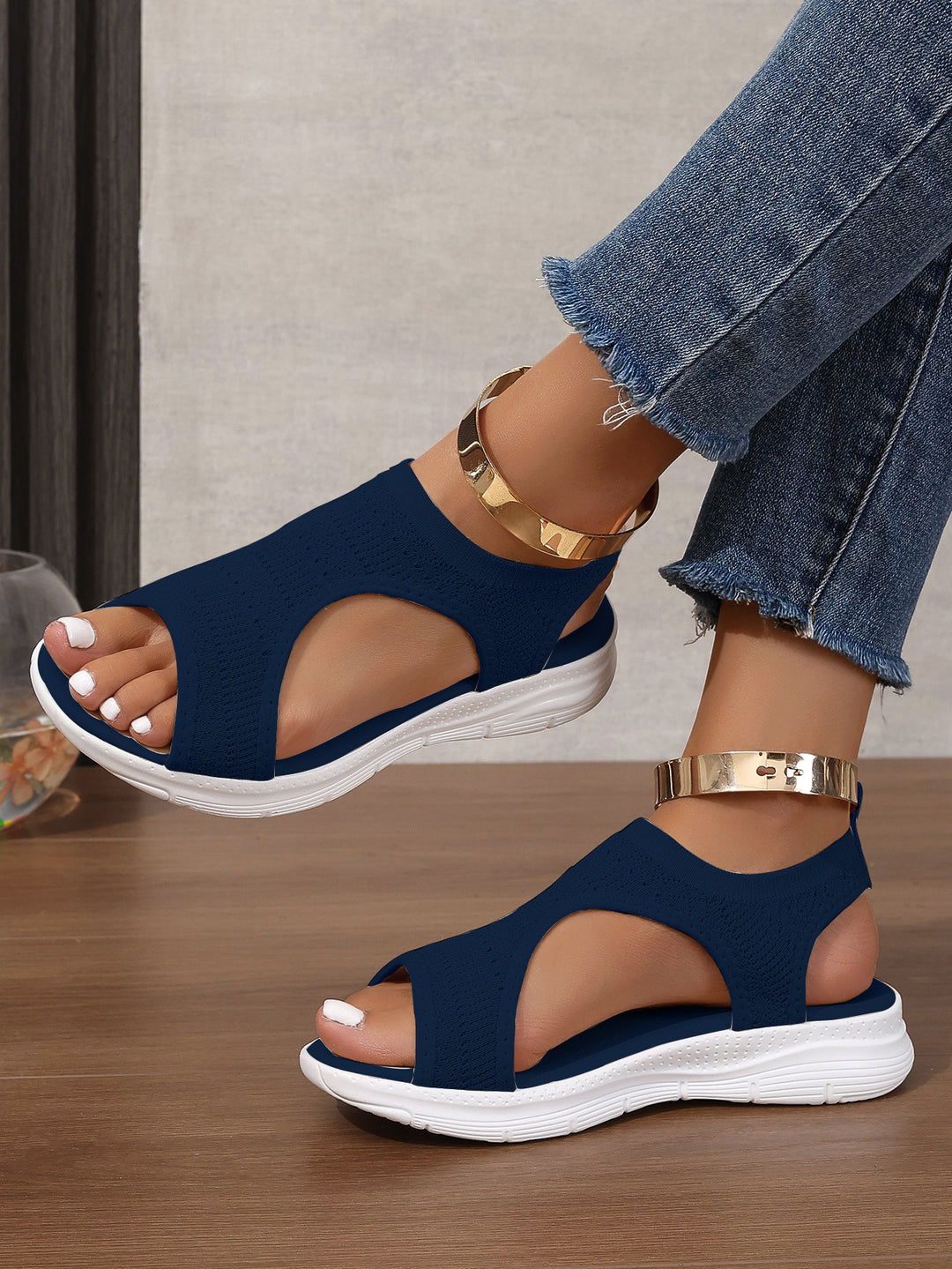 Damen modische Sport-Sandalen mit atmungsaktivem Strick-Obermaterial und rutschfester Sohle Drune