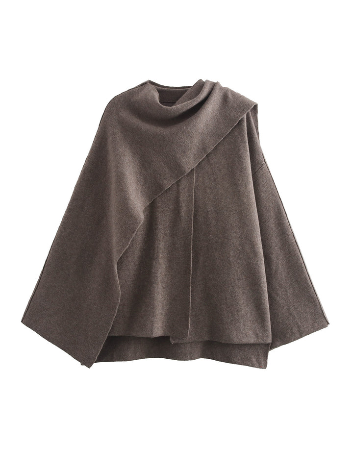 Damen Cape mit asymmetrischem Fall, Stehkragen und Wollmix Drune