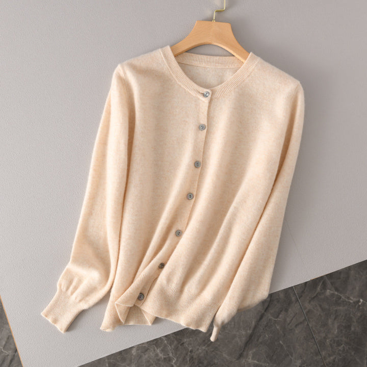 Damen Leichter Rundhals-Knopfcardigan in Kaschmiroptik mit feiner Rippkante und lässiger Silhouette Drune