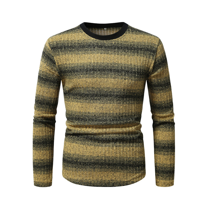 Herren Slim-Fit Feinstrick-Pullover mit horizontalem Farbverlauf und geripptem Strukturmix Drune