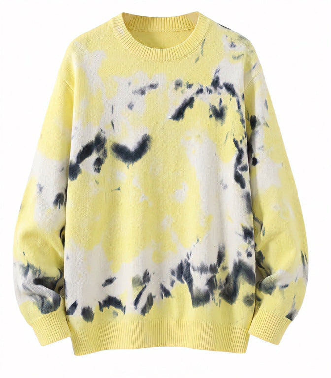 Herren Oversized Batik-Pullover mit Rundhalsausschnitt und Rippbündchen Drune
