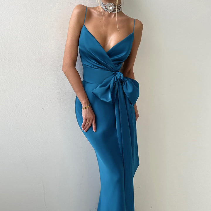 Damen elegantes Abendkleid mit Chiffon-Schleife Drune