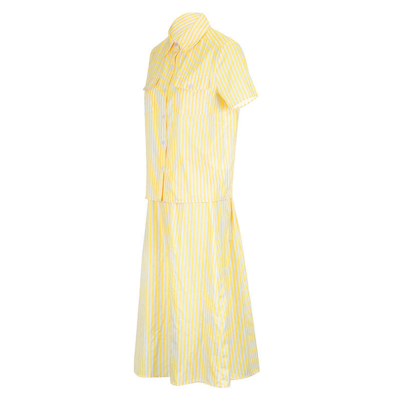 Damen Maxikleid mit trendigem Streifenmuster und eleganter Knopfleiste Drune