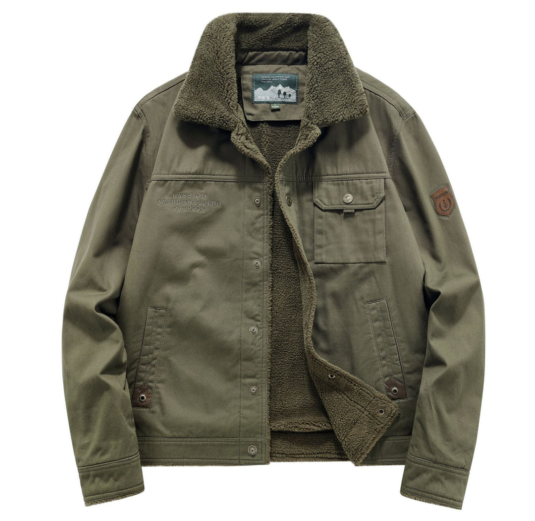 Herren Sherpa-gefütterte Canvas-Fieldjacke mit Hemdkragen und Utility-Taschen Drune