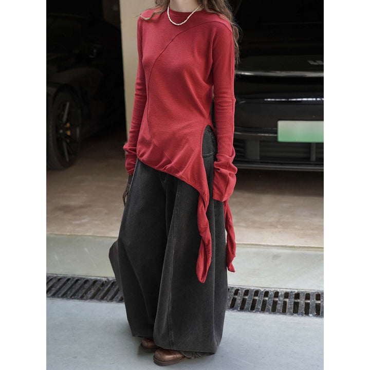 Damen Asymmetrisches Longsleeve mit seitlichen Bindebändern Drune