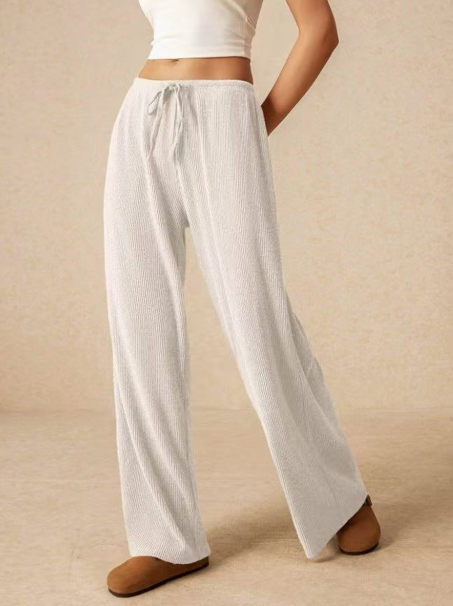 Damen weite Baumwoll-Haremshose mit hoher Taille und praktischem Kordelzug Drune