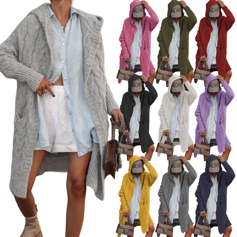 Damen Grobstrickcardigan mit offenem Design und eleganter Kapuze Drune