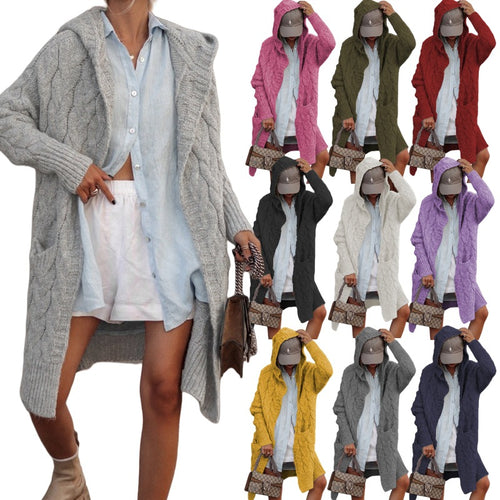 Damen Grobstrickcardigan mit offenem Design und eleganter Kapuze Drune