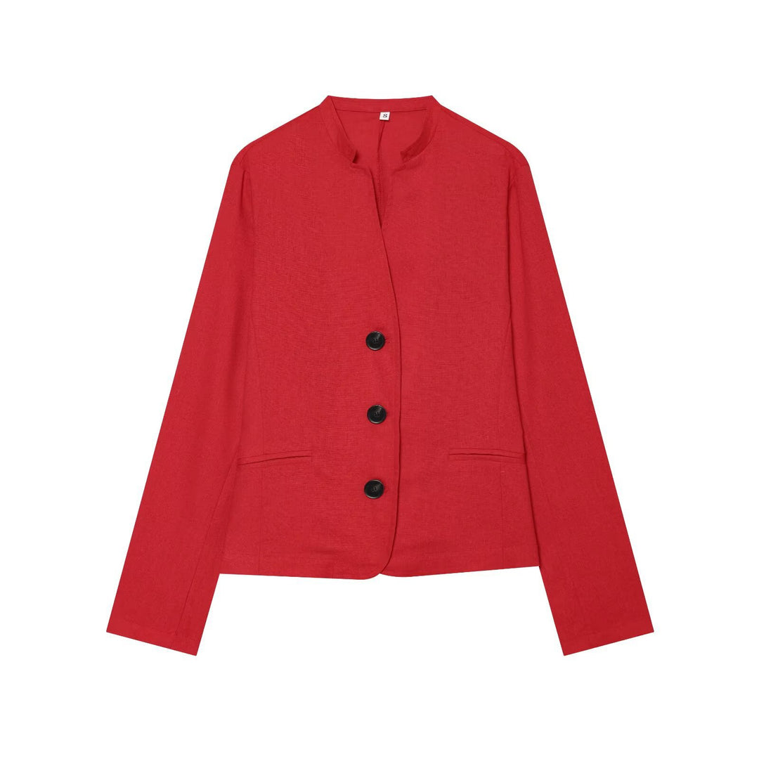 Damen Leichte taillierte Blazerjacke mit Stehkragen und Drei-Knopf‑Verschluss Drune