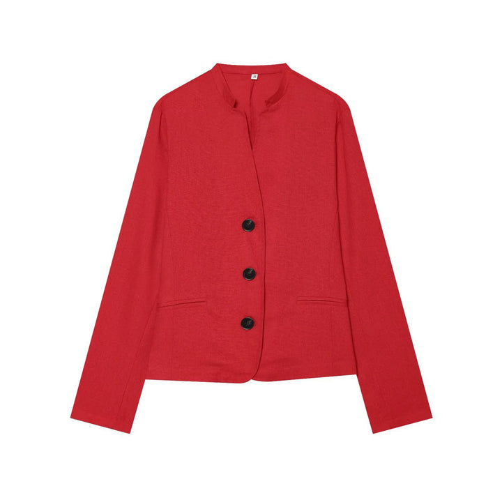 Damen Leichte taillierte Blazerjacke mit Stehkragen und Drei-Knopf‑Verschluss Drune