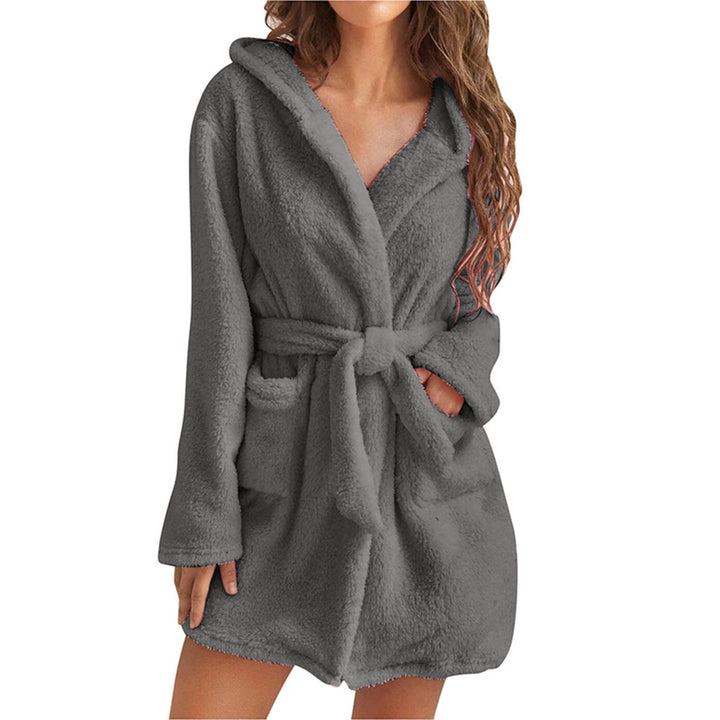Damen Flauschiger Bademantel mit Kapuze Drune