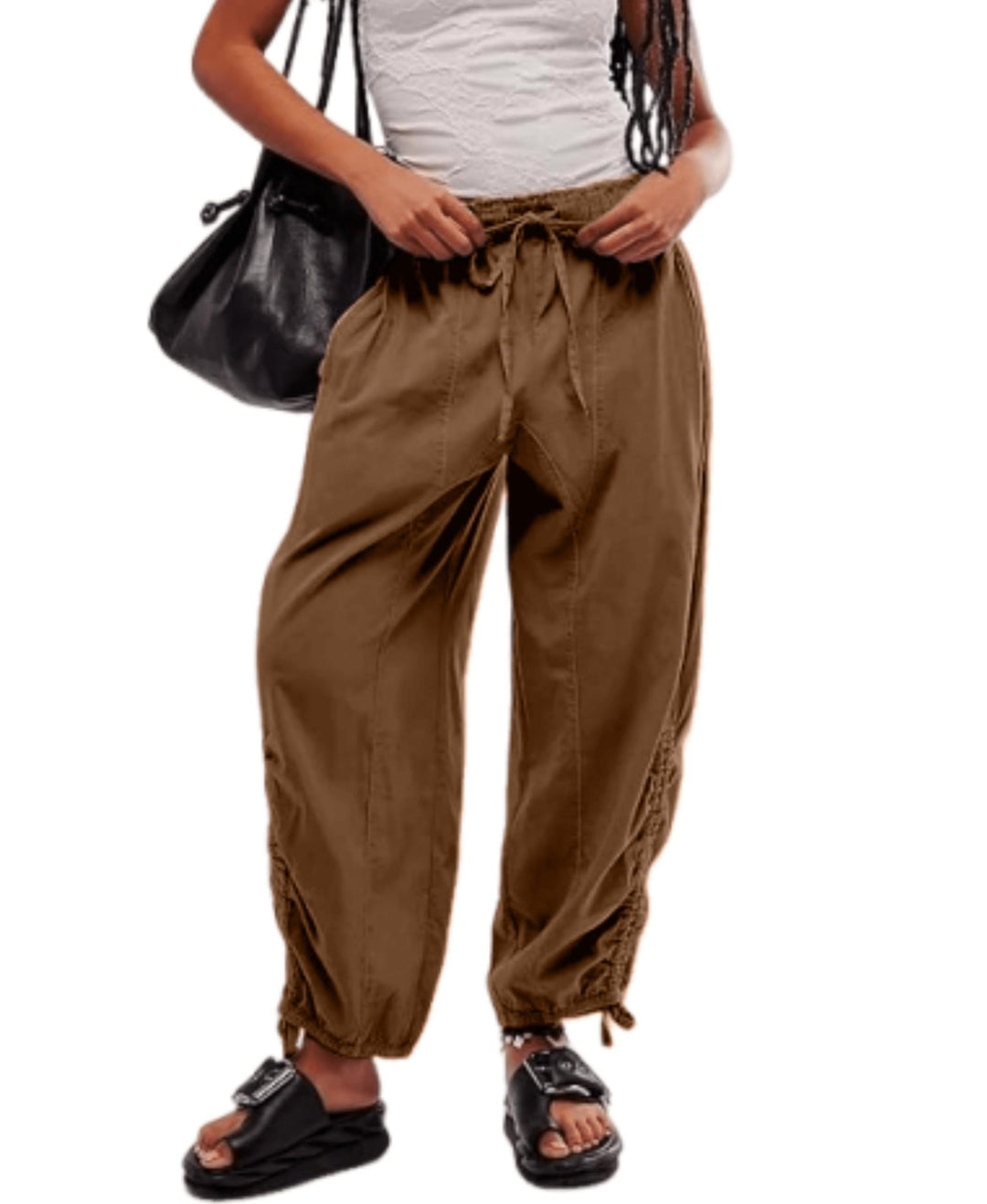 Damen Bequeme Freizeithose mit Bund und dekorativen Schnürdetails Drune