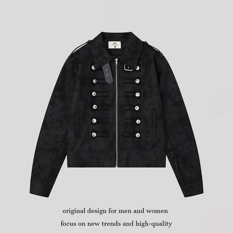 Damen Militärisch inspirierte kurze Jacke mit Reißverschluss, dekorativen Knopfleisten und Schulterklappen Drune