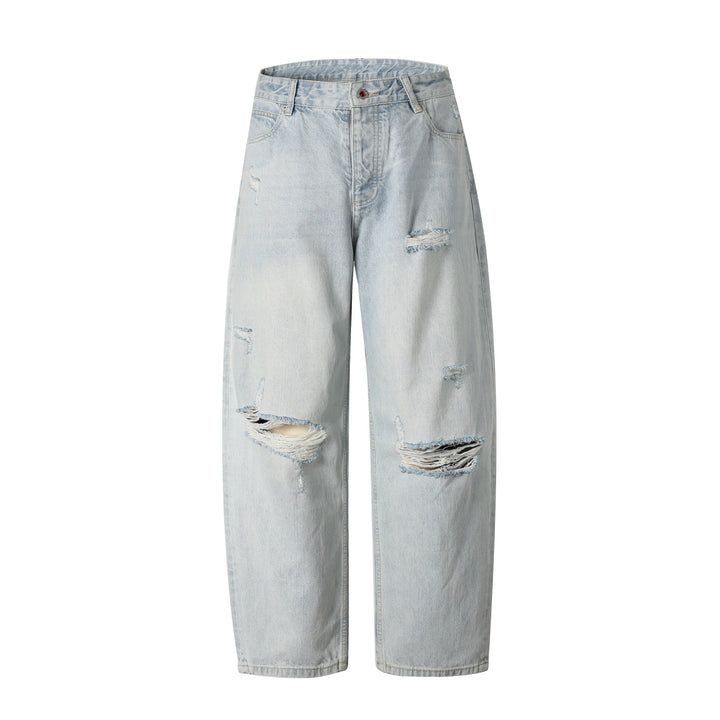Damen High‑Waist Relaxed‑Straight Jeans mit Destroy‑Effekt und weitem Bein Drune