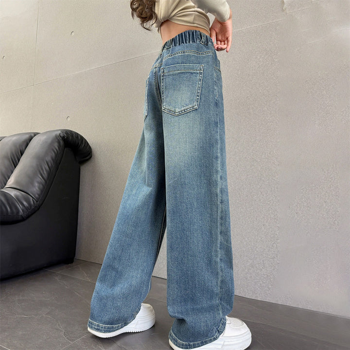 Damen weite Jeans mit hohem Bund und elastischem Einsatz Drune