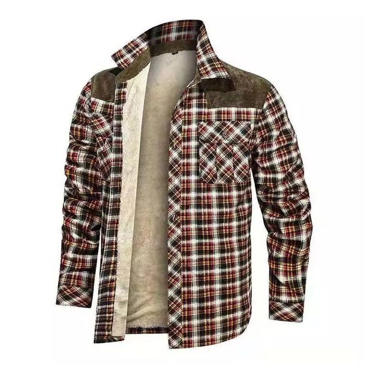 Herren gefütterte Karo-Hemdjacke mit Teddyfleece-Innenfutter, Brustpattentaschen und Schulterbesatz Drune