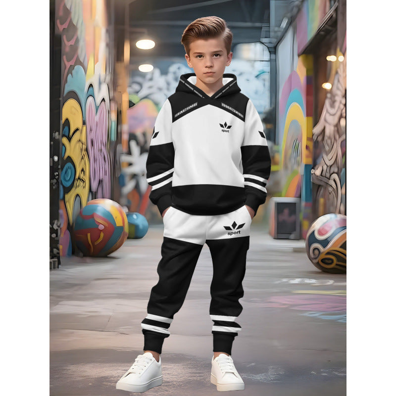 Unisex nan Kinder Jogginganzug mit Kapuzenpullover und detailreichem Auto-Print Drune