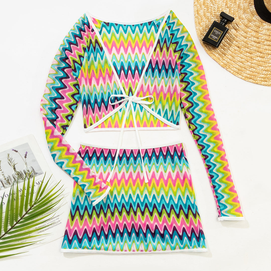 Damen Bunt gemustertes Crop-Top und Rock-Set Drune