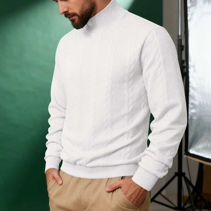 Herren nan Strickpullover mit Stehkragen, Zopfmuster, weichem Rippbündchen und Regular Fit Drune