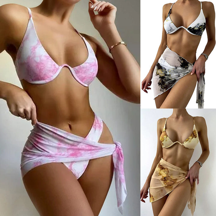 Damen Triangel-Bikini-Set mit asymmetrischem Wickelrock Drune