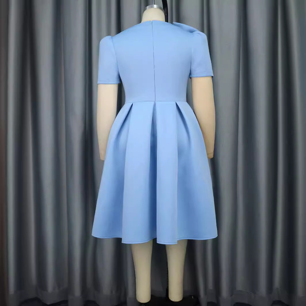 Damen A-Linien Kleid mit voluminösem Schleifenkragen Drune