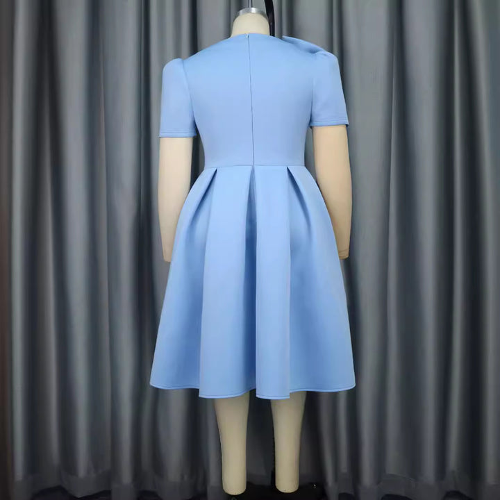 Damen A-Linien Kleid mit voluminösem Schleifenkragen Drune